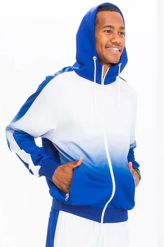 White Blue Full Zip Ombre Track Suit