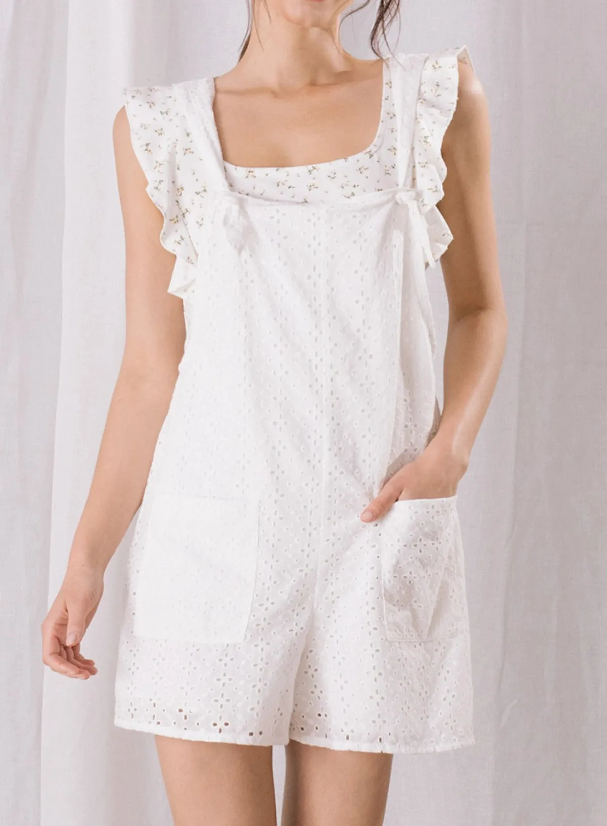 White Eyelet Overall Romper