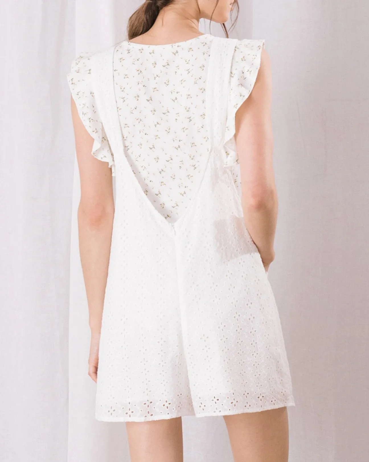 White Eyelet Overall Romper