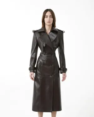 Women Crocodile Leather Trench Coat