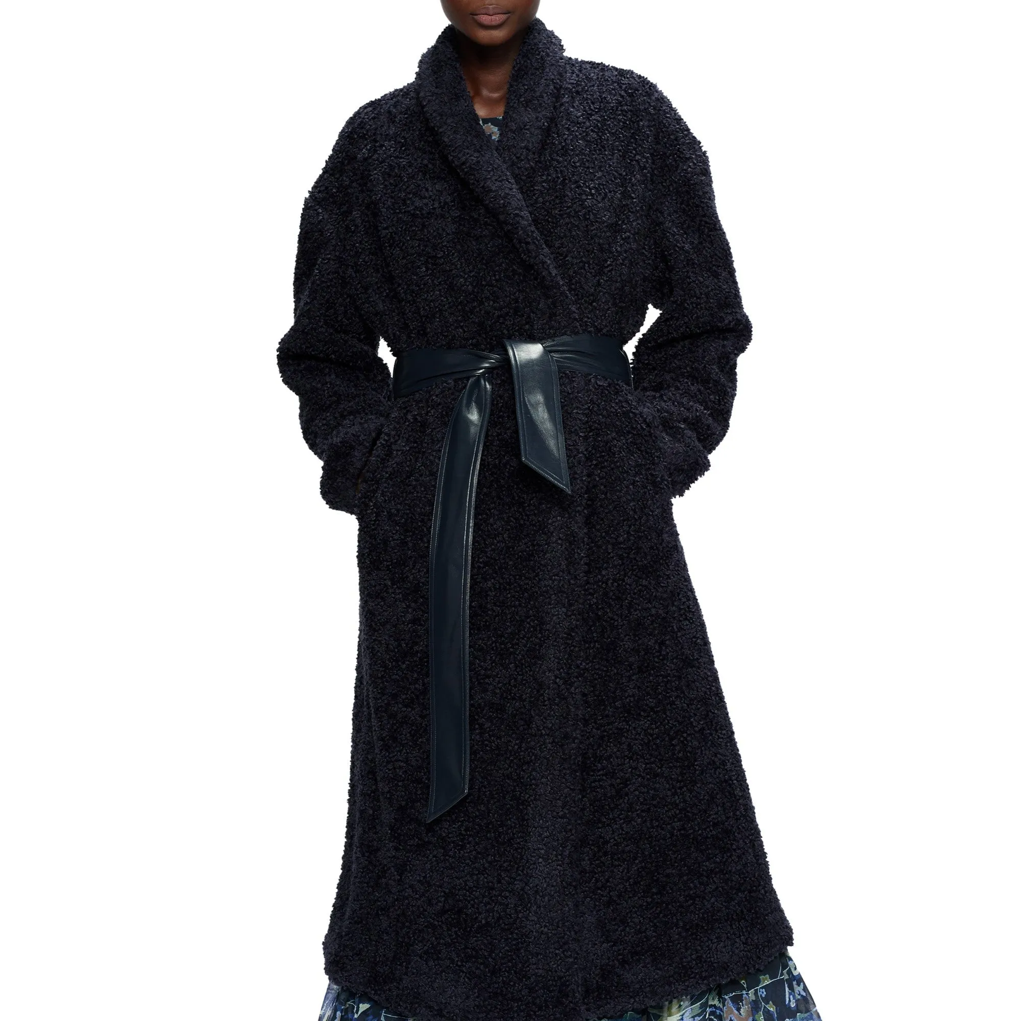 Women Wmo-Keiisha-Flood Length Faux Fur Wrap Coat - Dk-Navy