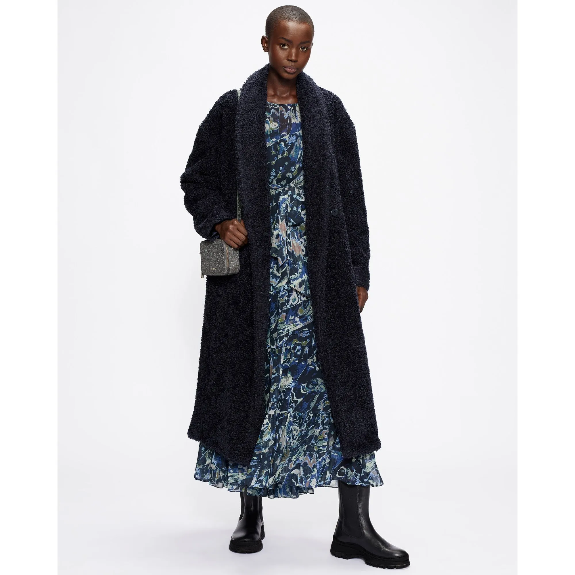 Women Wmo-Keiisha-Flood Length Faux Fur Wrap Coat - Dk-Navy