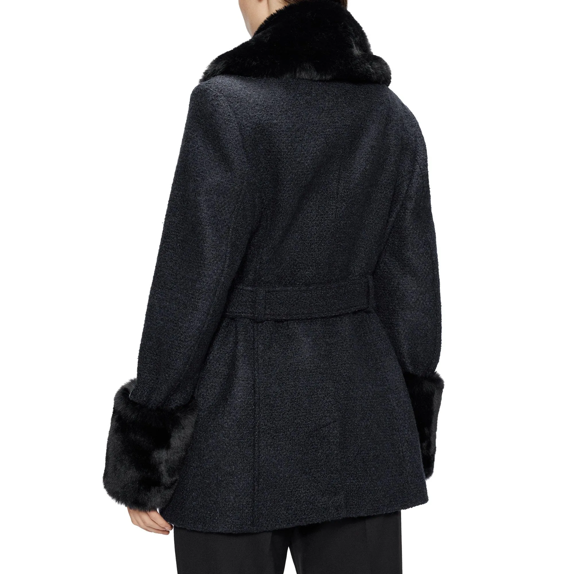 Women Wmo-Llotie-Belted Coat With Faux Fur Collar And Cuffs - Dk-Navy