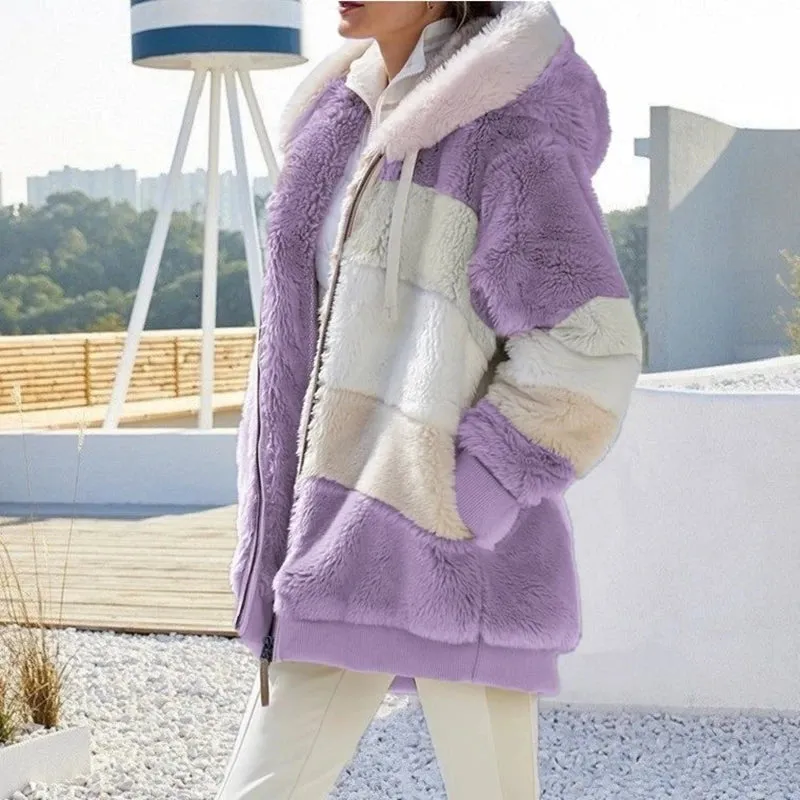 Women's Casual Oversized Fleece Coat with Faux Fur Trim | Ideal for Autumn/Winter