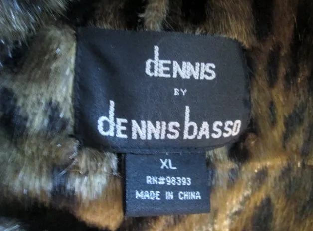 Womens DENNIS BASSO Vegan LEOPARD Faux Fur jacket coat BROWN XL