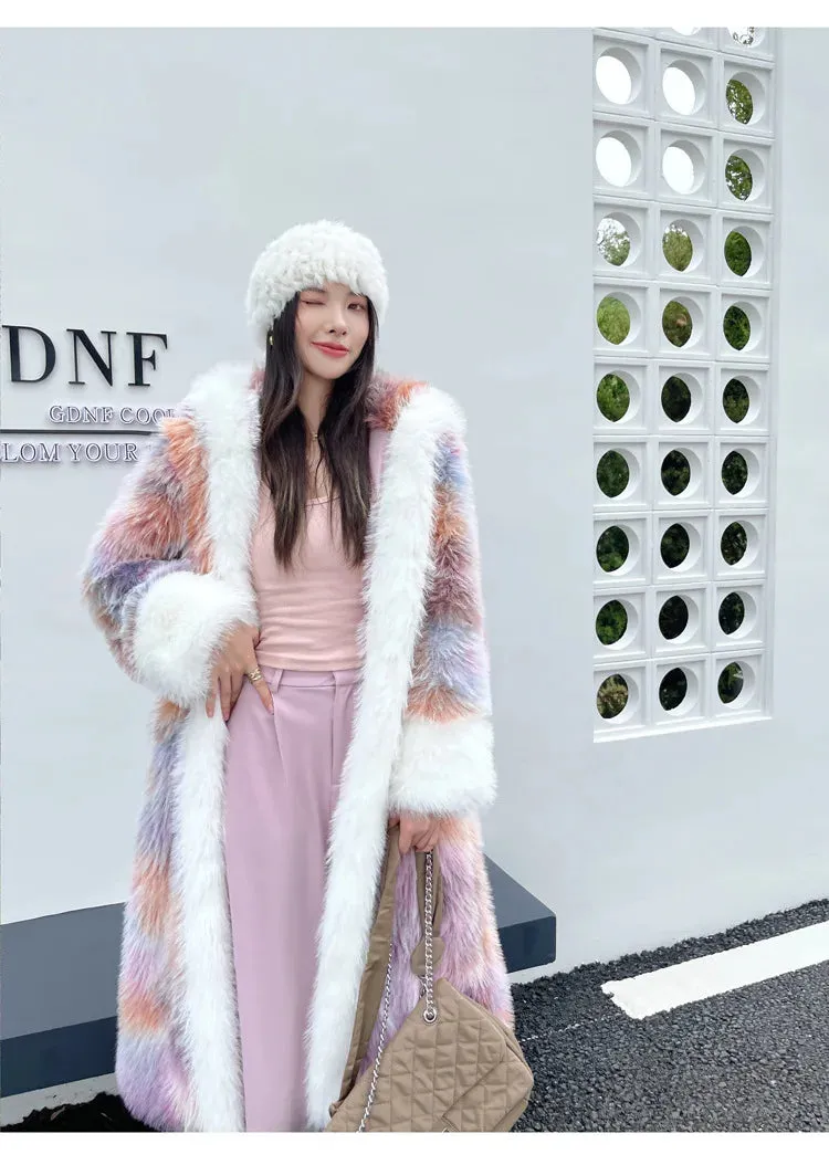 Women's Warm Luxury Pink Faux Fur Long Coat