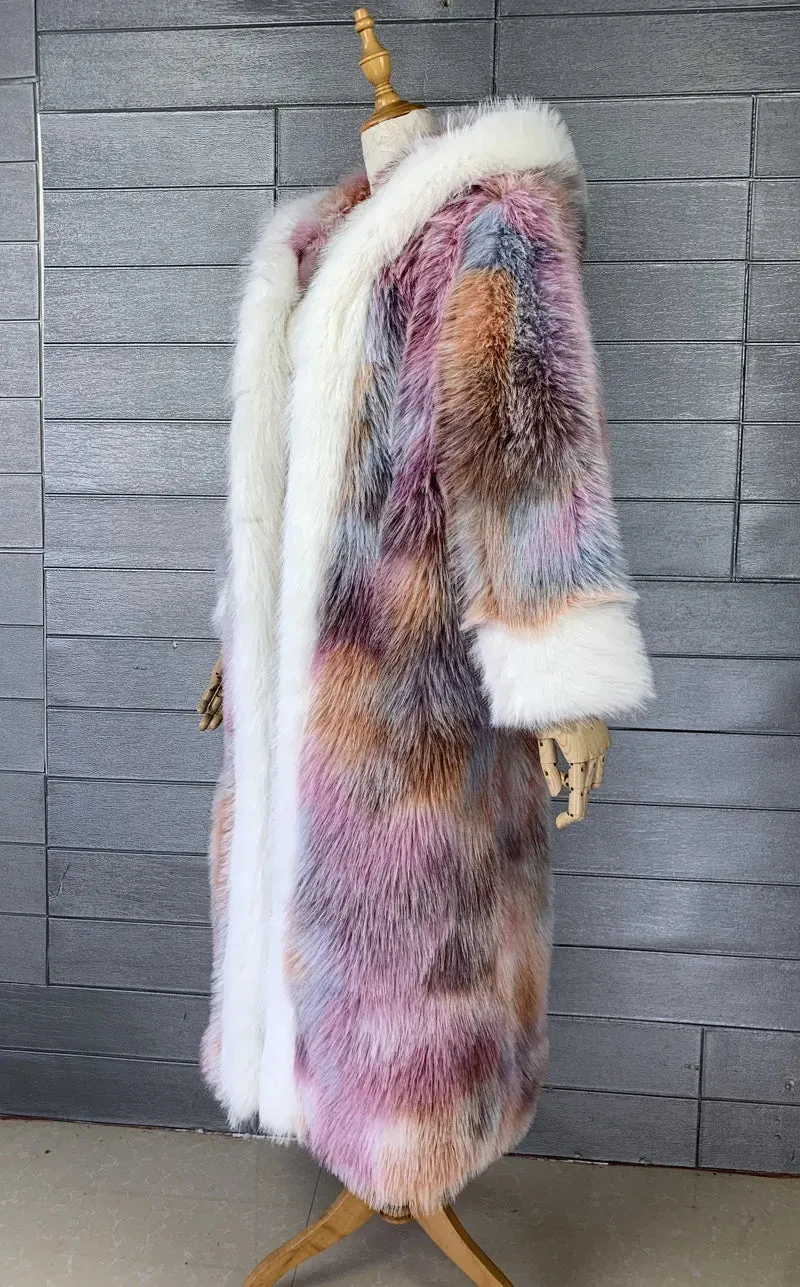 Women's Warm Luxury Pink Faux Fur Long Coat