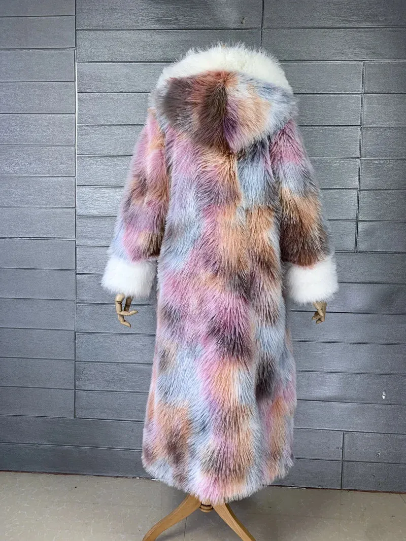 Women's Warm Luxury Pink Faux Fur Long Coat