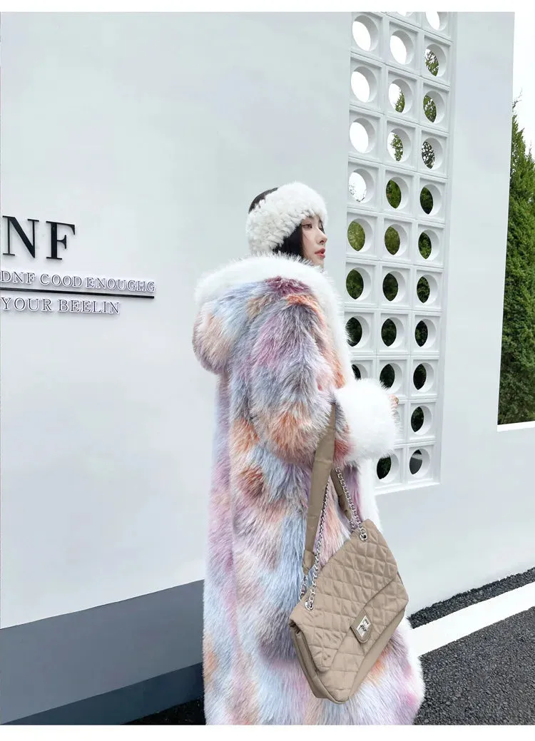 Women's Warm Luxury Pink Faux Fur Long Coat