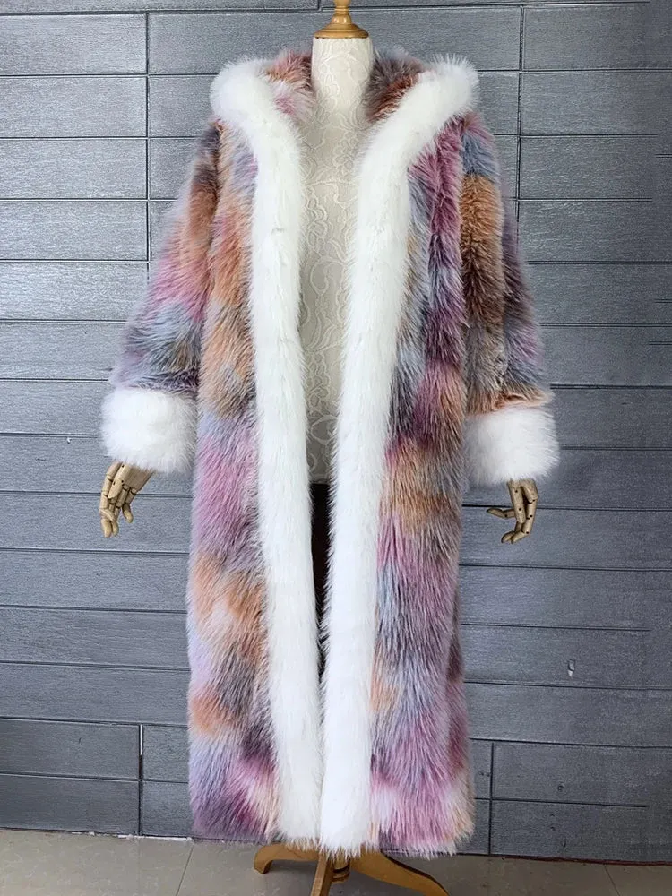 Women's Warm Luxury Pink Faux Fur Long Coat