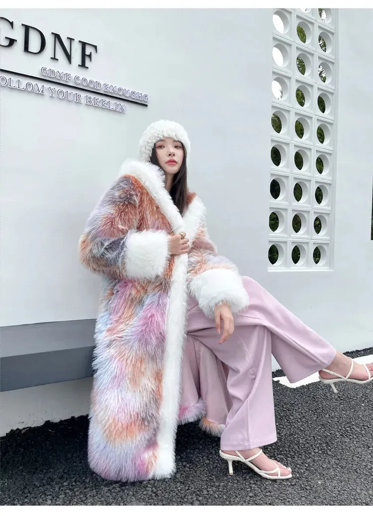 Women's Warm Luxury Pink Faux Fur Long Coat