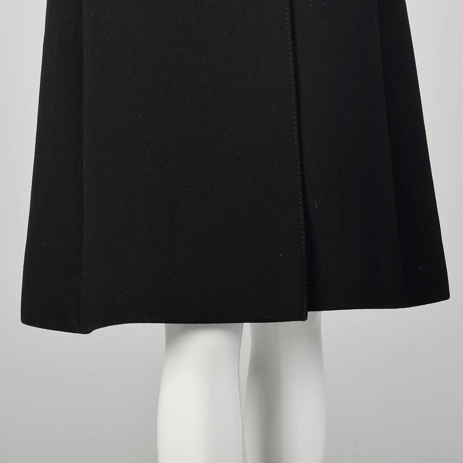 XS 1960s Mod Winter Coat Black Wool with Frog Closures and Faux Fur Trim