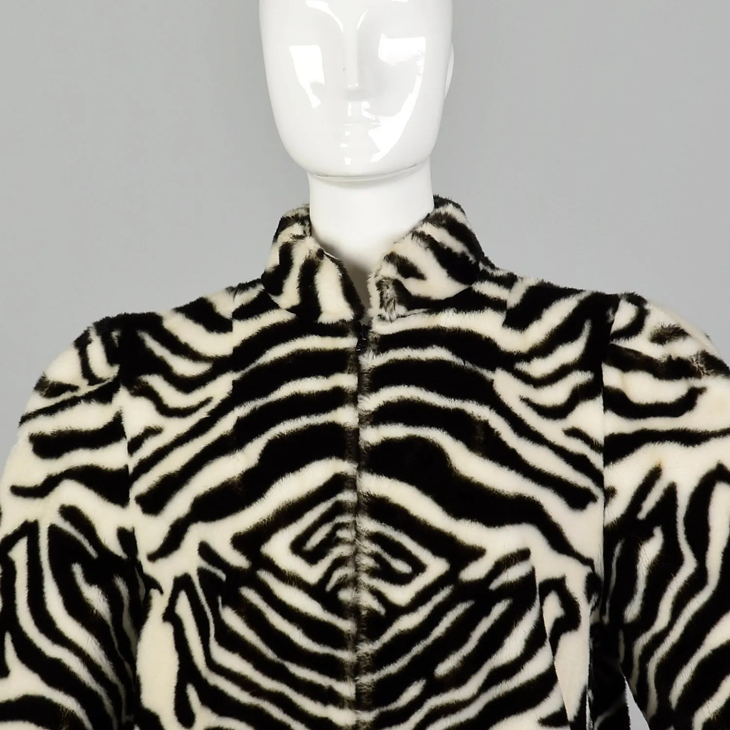 XS 1980s Lilli Ann Faux Fur Plush Zebra Jacket