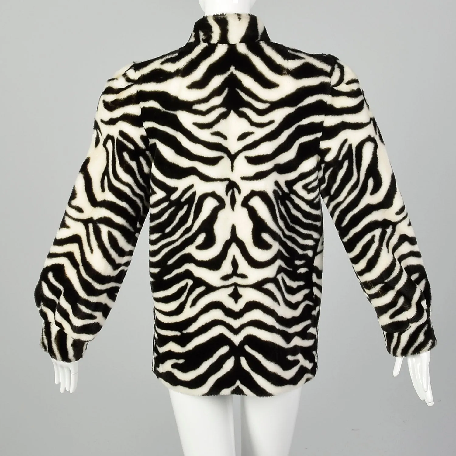 XS 1980s Lilli Ann Faux Fur Plush Zebra Jacket