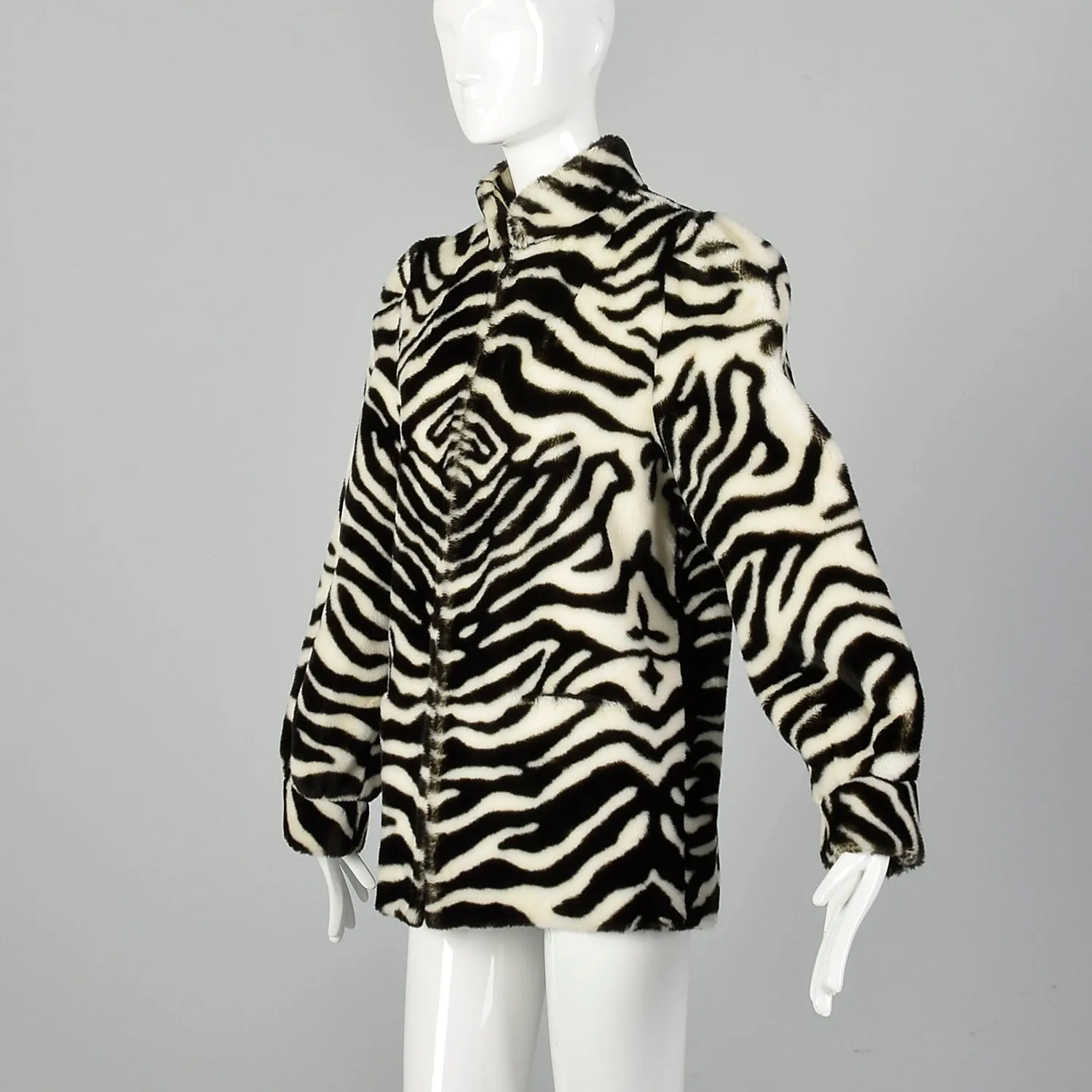 XS 1980s Lilli Ann Faux Fur Plush Zebra Jacket